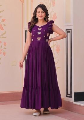 Purple Beads Embroidered Georgette Gown