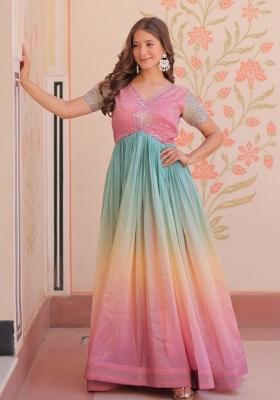 Lavender Beads Embroidered Silk Gown