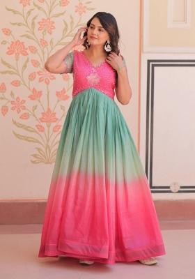 Pink Beads Embroidered Silk Gown
