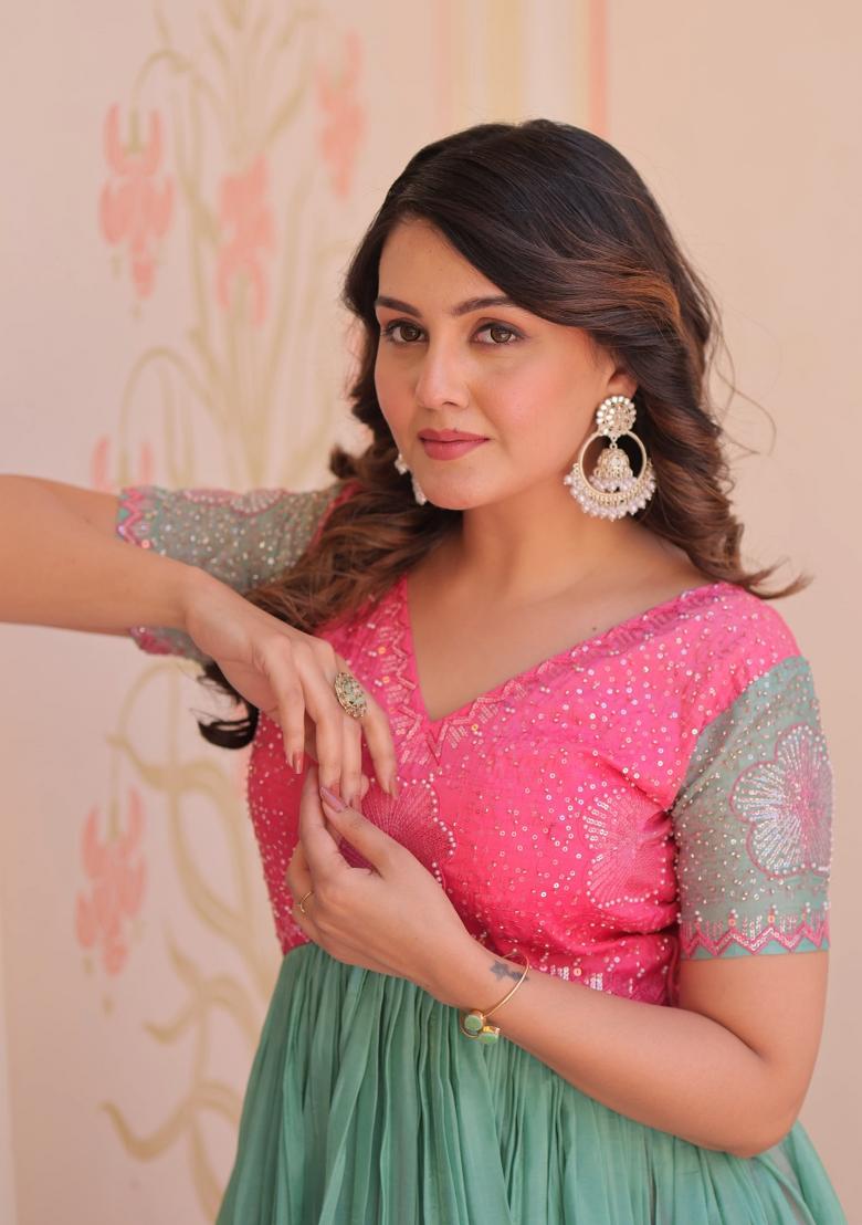 Pink Beads Embroidered Silk Gown