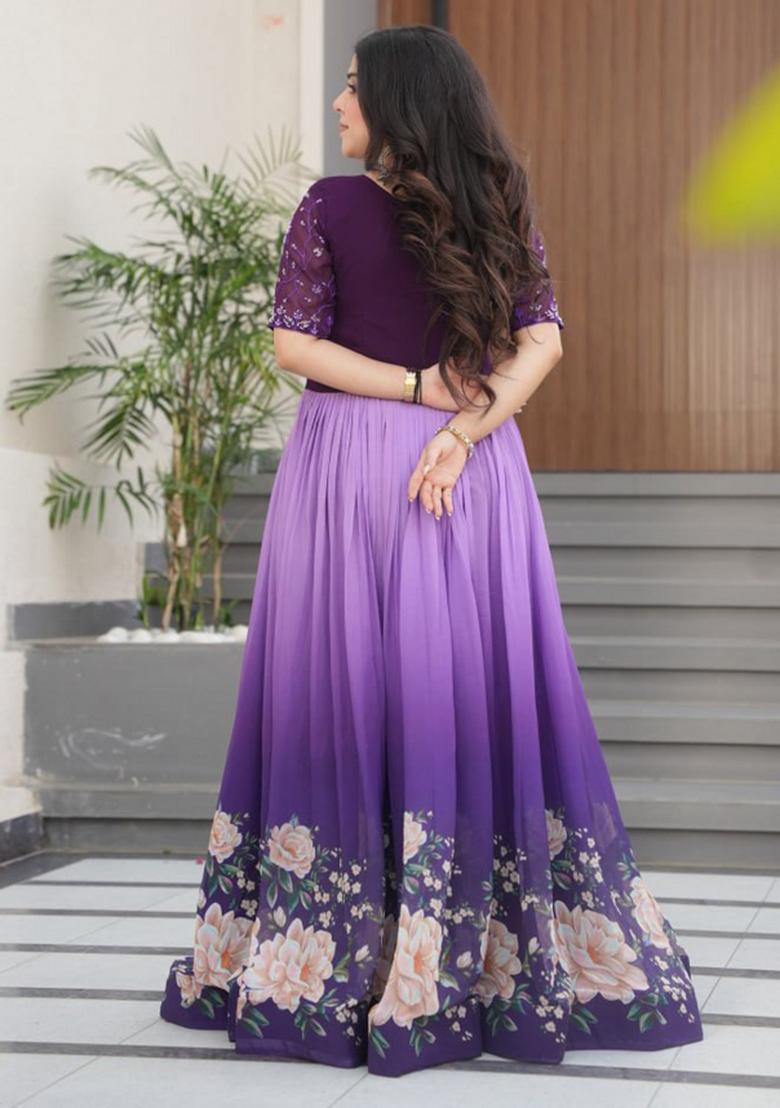 Purple Beads Embroidered Georgette Gown