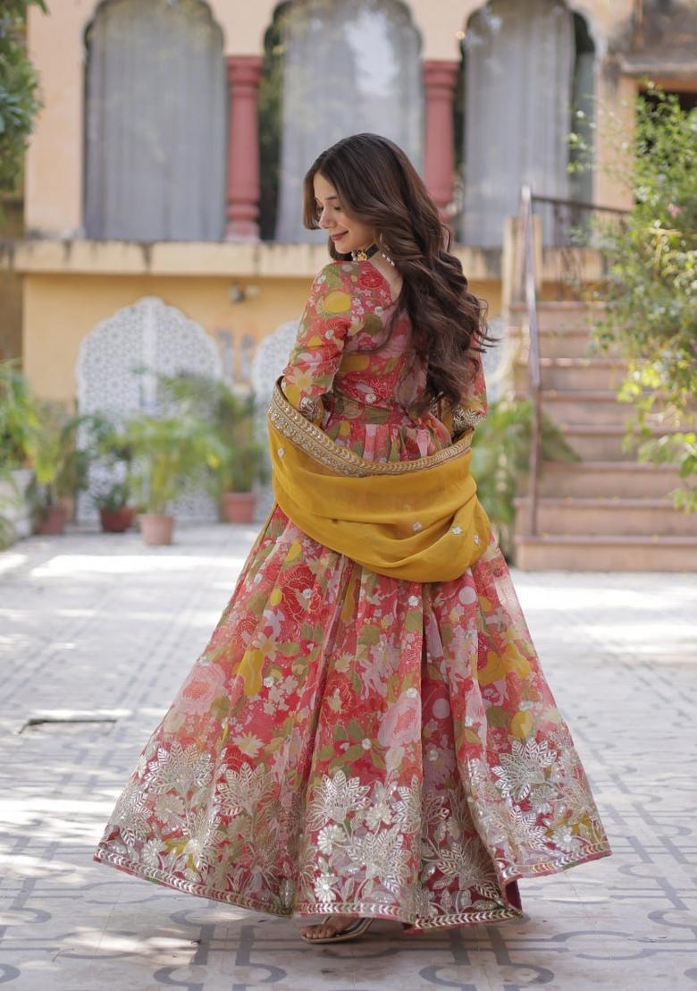 Mustard Yellow Embroidered Silk Anarkali Set With Dupatta