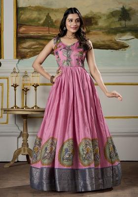Pink Kalamkari Print Silk Anarkali Set