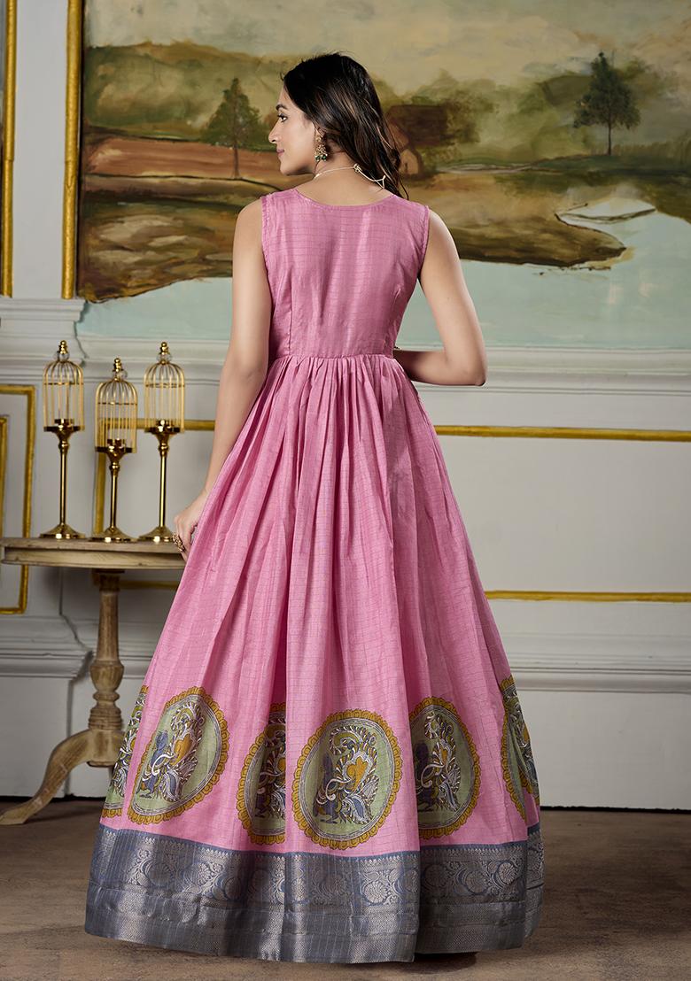 Pink Kalamkari Print Silk Anarkali Set