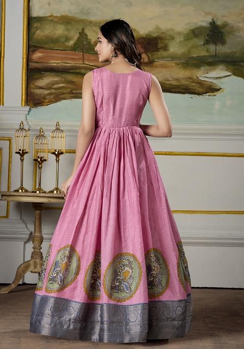 Pink Kalamkari Print Silk Anarkali Set