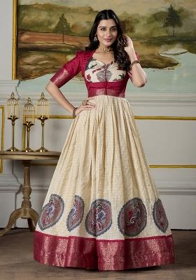 Red Kalamkari Print Silk Anarkali Set