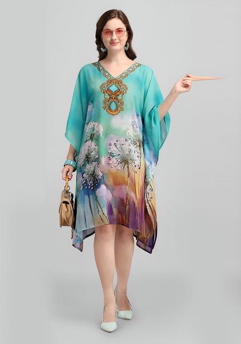 Multicolor Digital Printed Georgette Kaftan