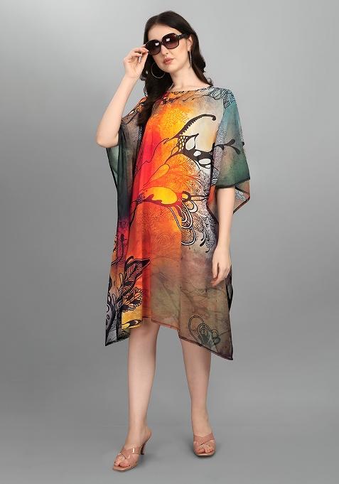 Multicolor Digital Printed Georgette Kaftan