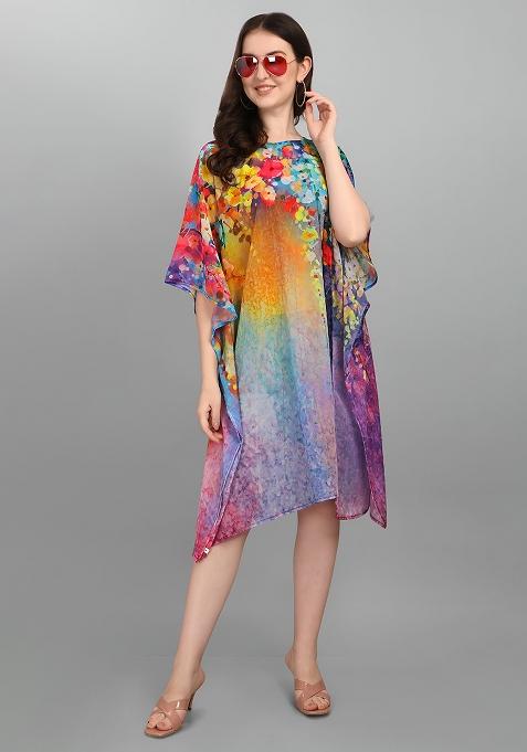 Multicolor Digital Printed Georgette Kaftan