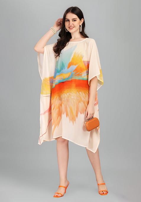 Multicolor Digital Printed Georgette Kaftan