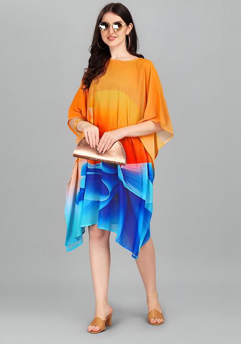 Multicolor Digital Printed Georgette Kaftan