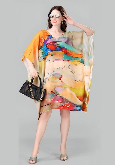 Multicolor Digital Printed Georgette Kaftan