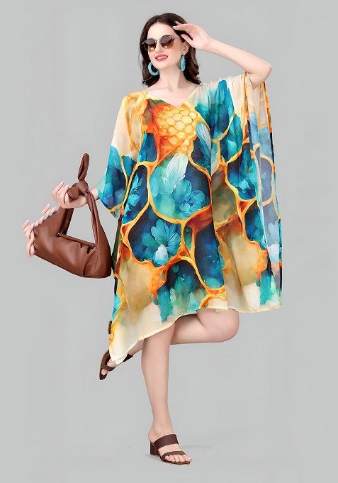 Multicolor Digital Printed Georgette Kaftan