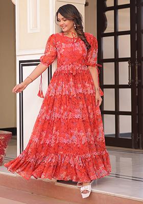 Rust Embroidered Georgette Gown