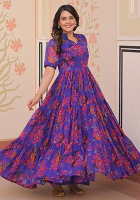 Blue Embroidered Georgette Gown