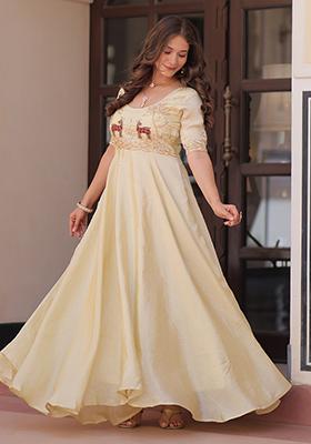 Off White Embroidered Gold Crush Gown