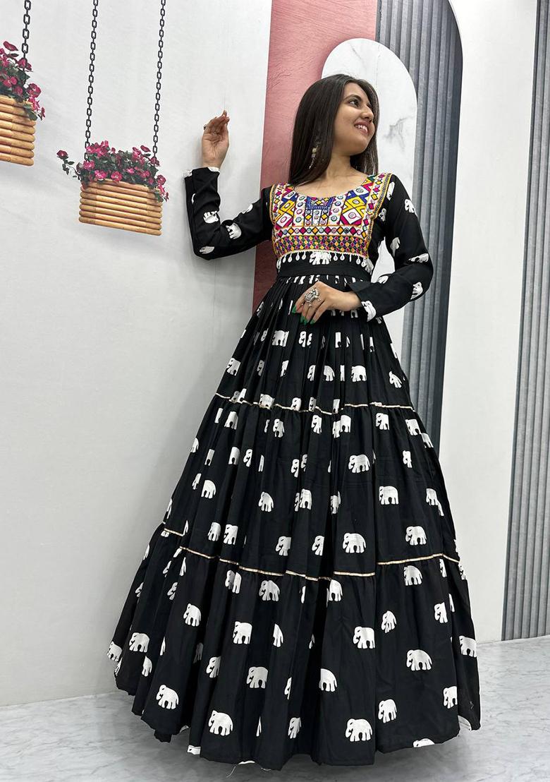 Black Embroidered Cotton Gown