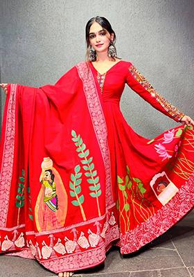 Maroon Embroidered Cotton Gown