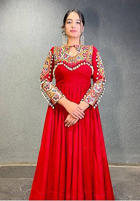 Red Embroidered Georgette Gown