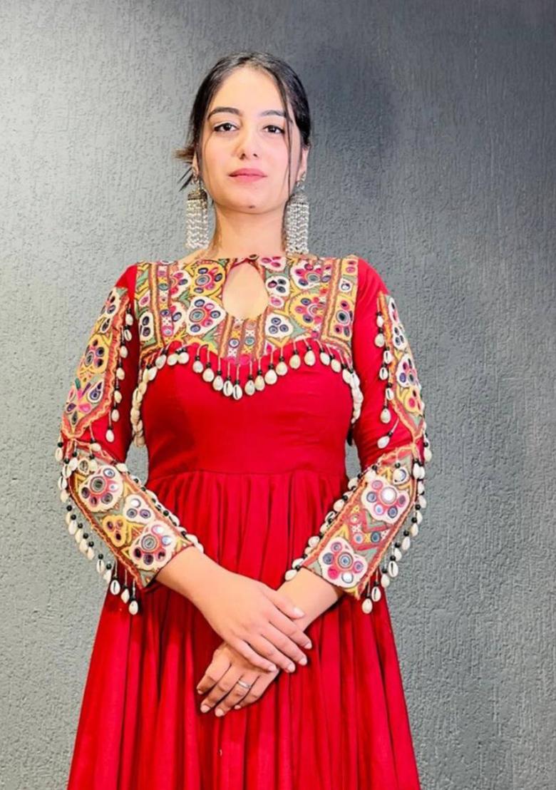 Red Embroidered Georgette Gown