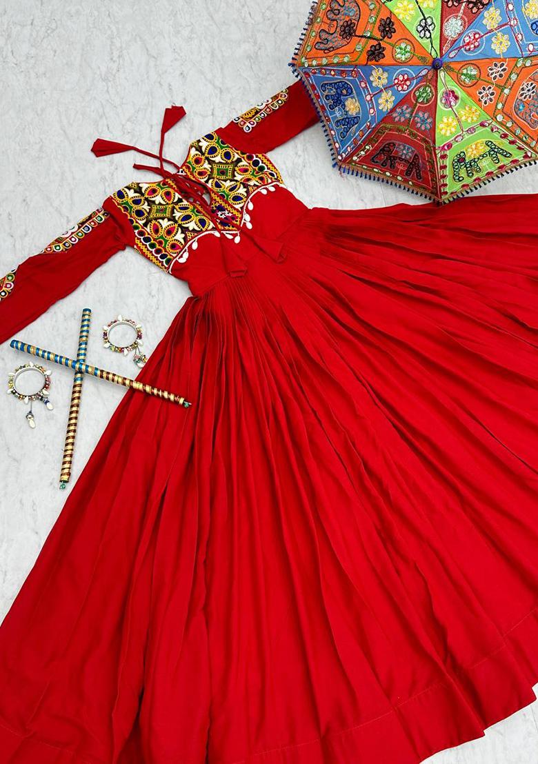 Red Embroidered Georgette Gown