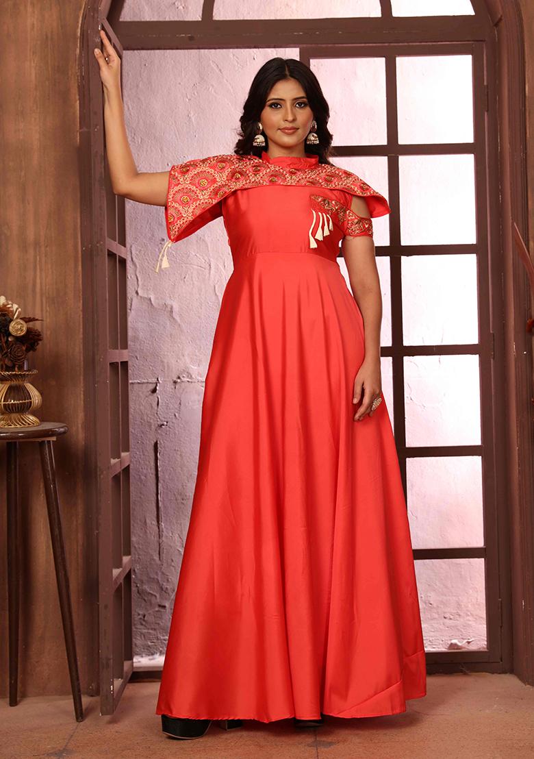 Peach Embroidered Silk Gown