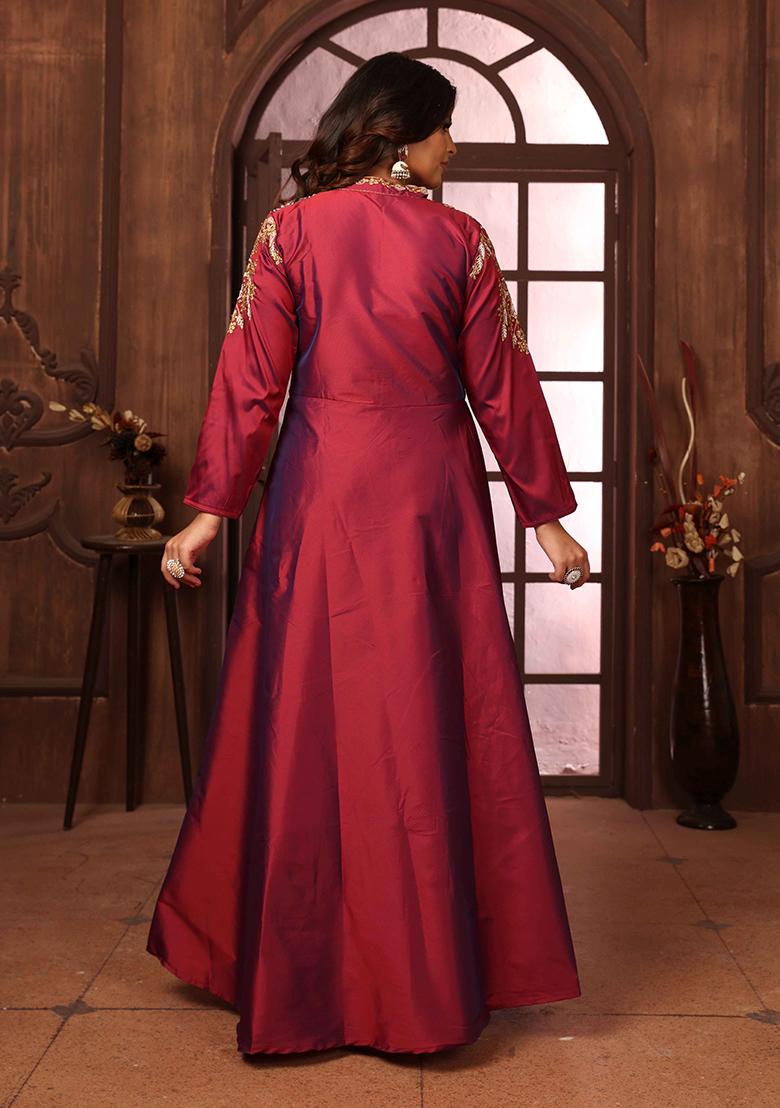 Maroon Embroidered Silk Gown