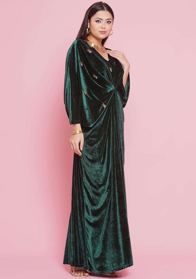 Green Embroidered Valvet Dress
