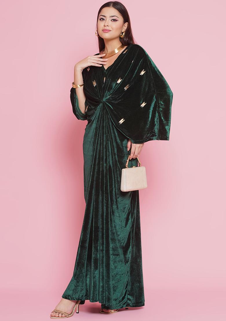 Green Embroidered Valvet Dress