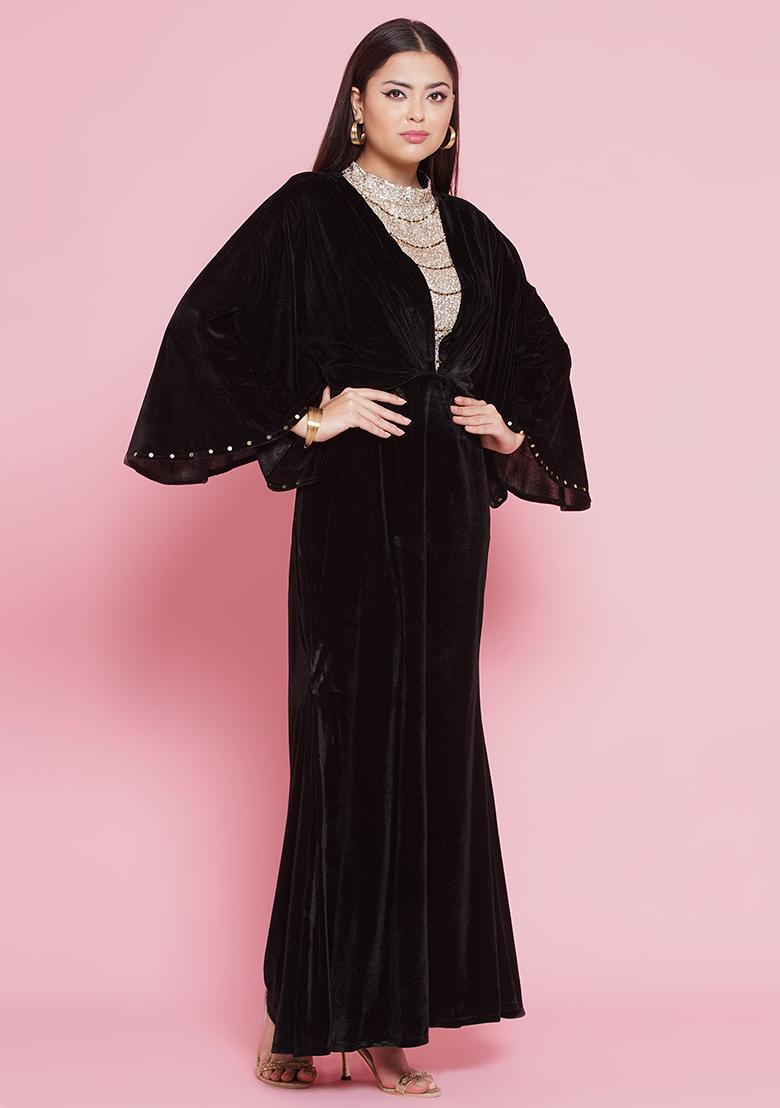 Black Embroidered Valvet Dress