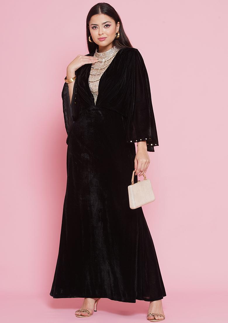 Black Embroidered Valvet Dress