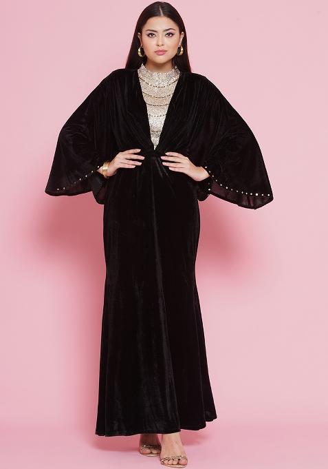 Black Embroidered velvet Dress