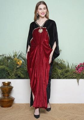 Maroon Embroidered Valvet Dress