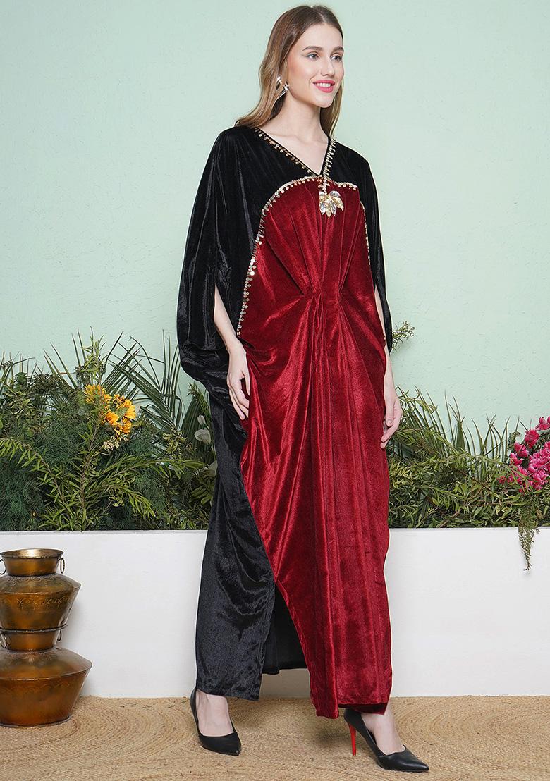 Maroon Embroidered Valvet Dress