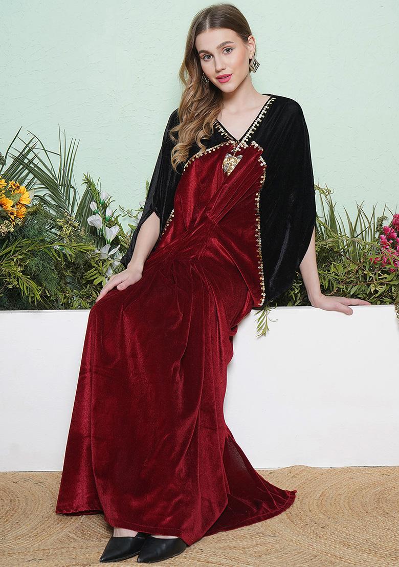 Maroon Embroidered Valvet Dress