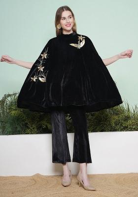 Black Embroidered Valvet Dress