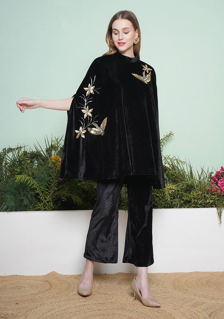 Black Embroidered Valvet Dress