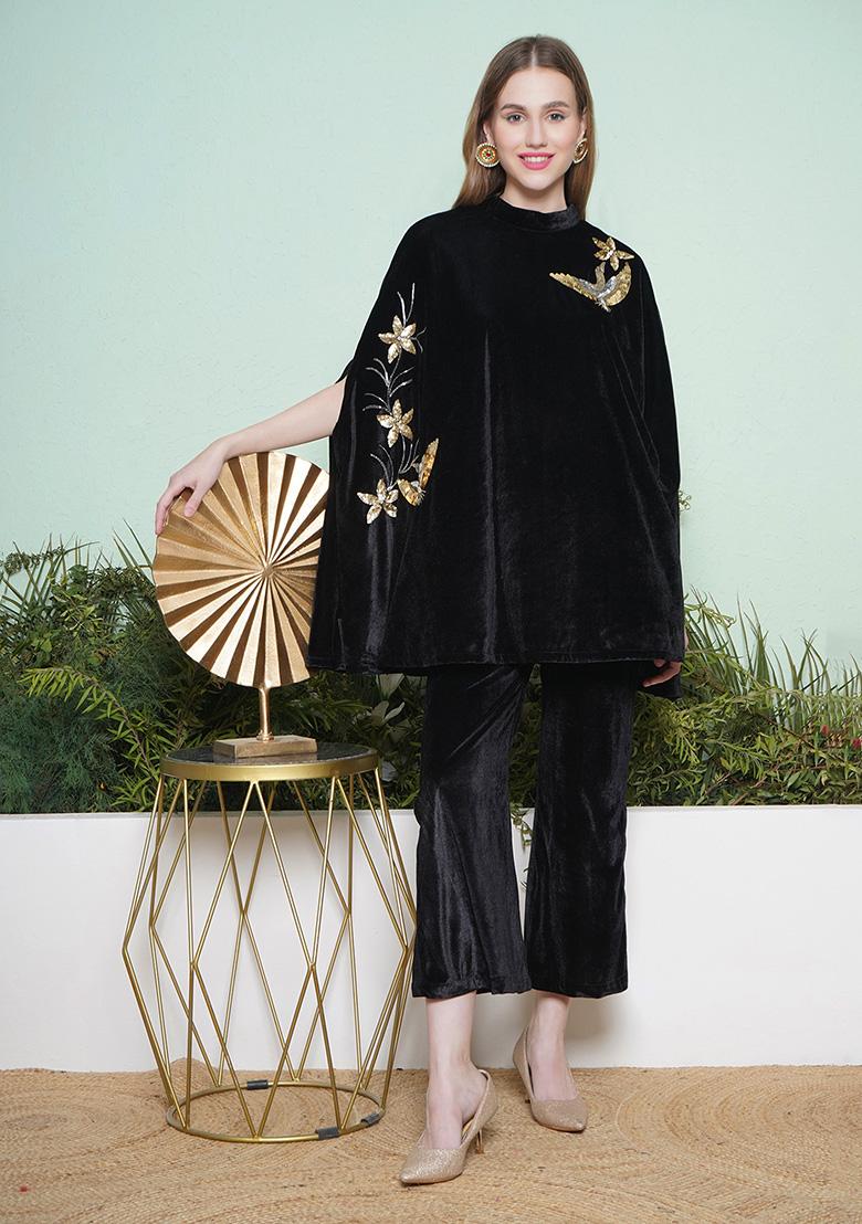 Black Embroidered Valvet Dress