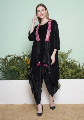 Black Embroidered Valvet Dress