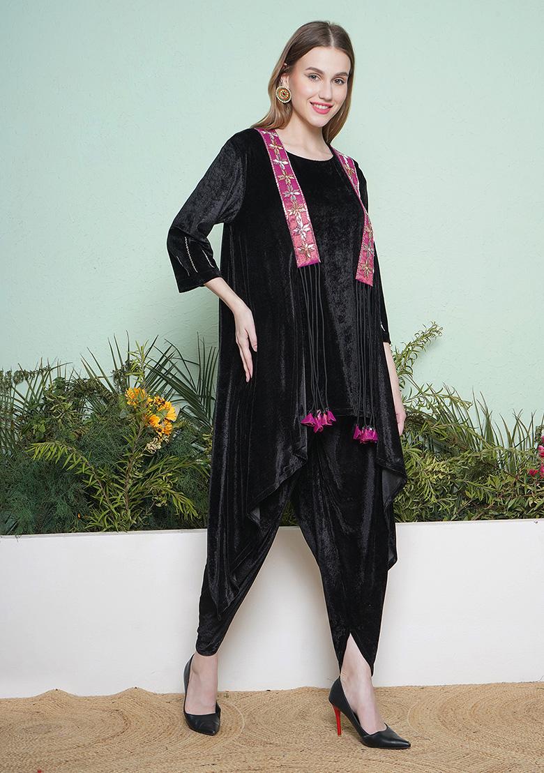 Black Embroidered Valvet Dress