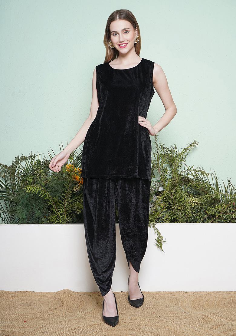 Black Embroidered Valvet Dress