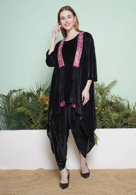 Black Embroidered velvet Dress