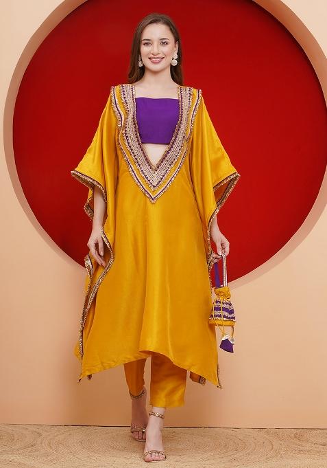 Yellow Embroidered Silk Dress