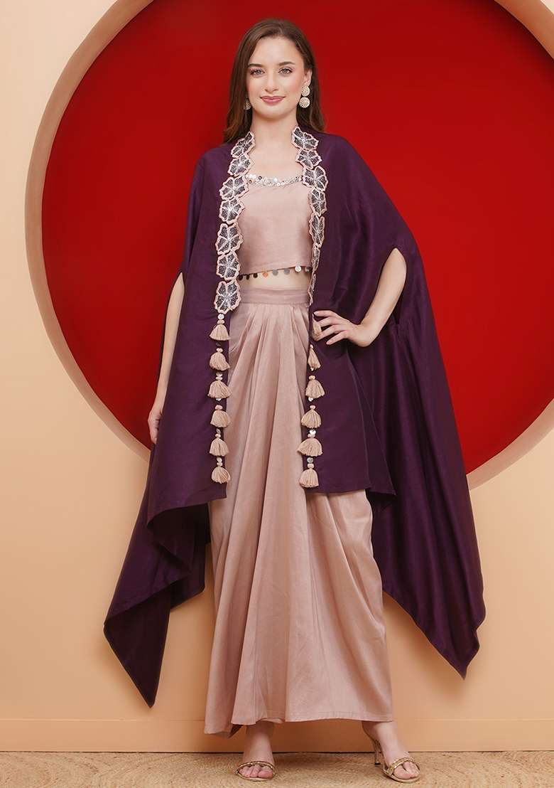 Rose Gold Embroidered Silk Dress - Indya