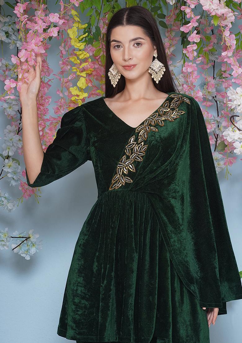 Green Embroidered Valvet Dress
