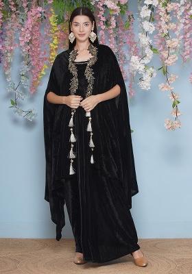 Black Embroidered Valvet Dress