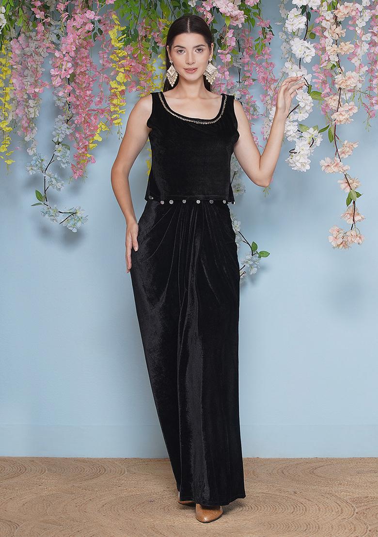 Black Embroidered Valvet Dress