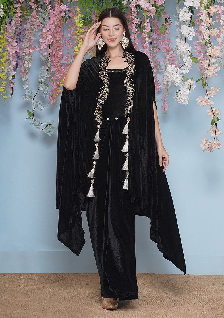 Black Embroidered Valvet Dress
