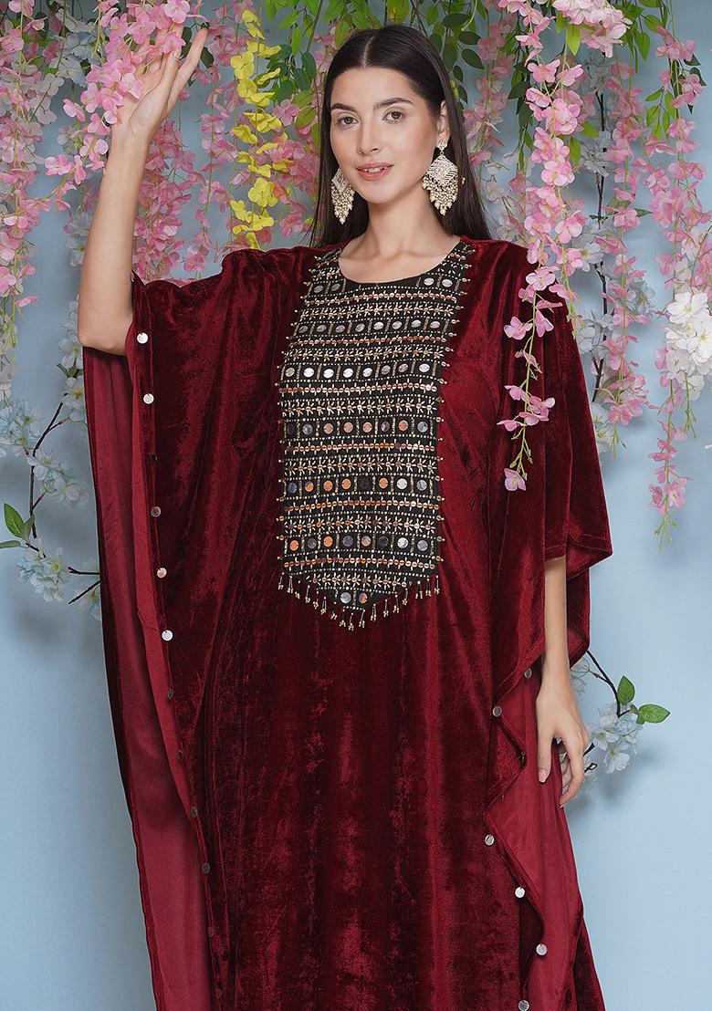 Maroon Embroidered Valvet Dress