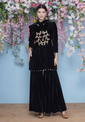 Maroon Embroidered Valvet Dress